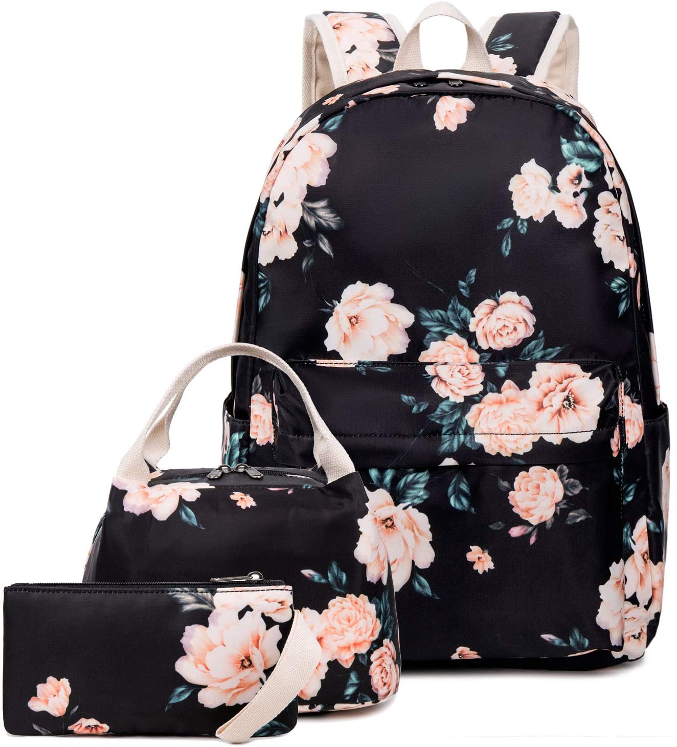 Goodking Floral Canvas Backpack for Women Teen Girls School Rucksack College Bookbag 