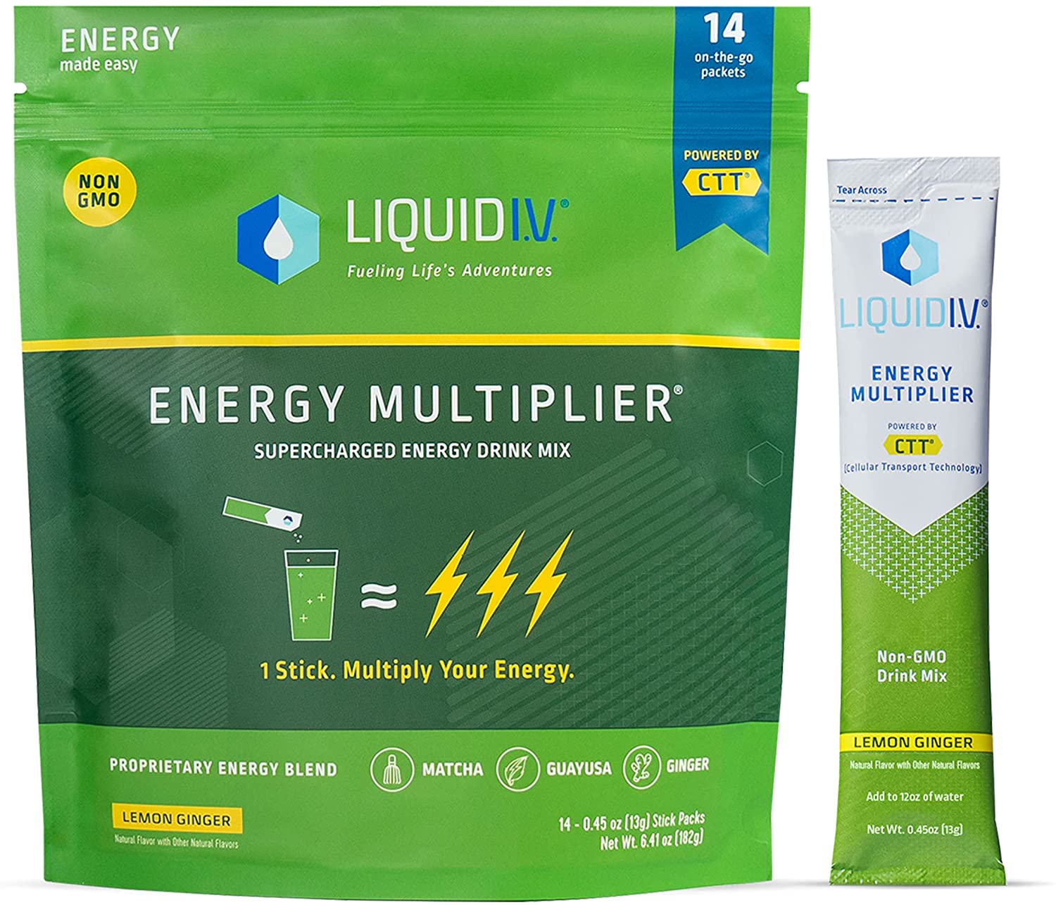 Liquid I.V. Energy Multiplier | Energy Powder Drink Sticks | Matcha and Green Energy Blend Drink Mix