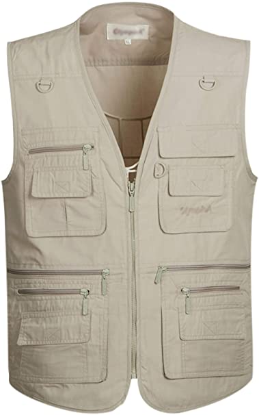 PASOK Men's Work Fishing Vests Lightweight Safari Travel Hunting Waistcoat with Multi-Pockets