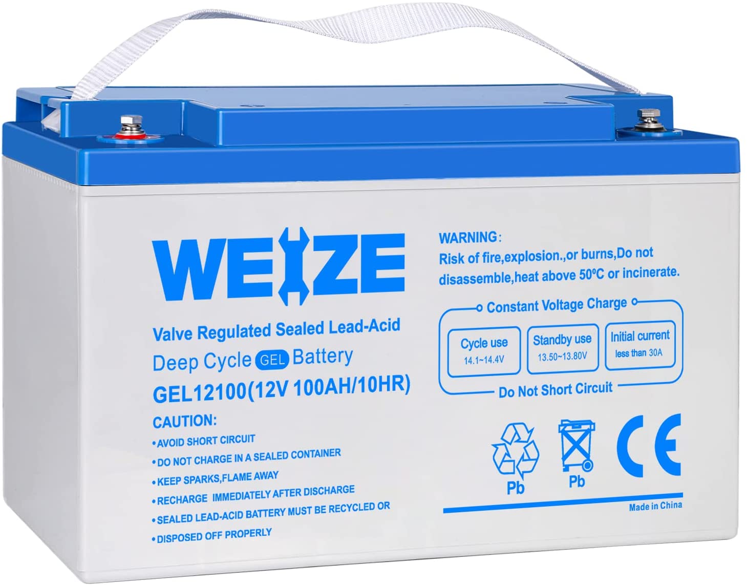 Weize 12V 100AH Deep Cycle Gel Battery Rechargeable for Solar