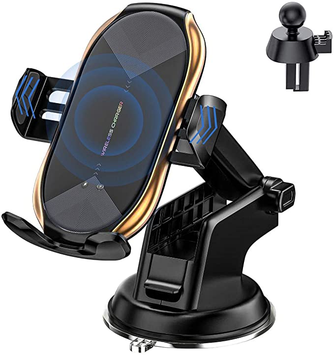 Wireless Car Charger,10W Qi Fast Charging Auto-Clamping Car Phone Holder Mount